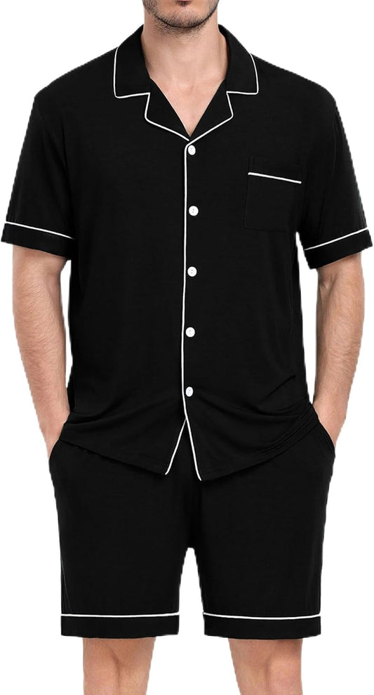 Mens 2 Piece Short Sleeve Button Down Pajama Set, S-3XL