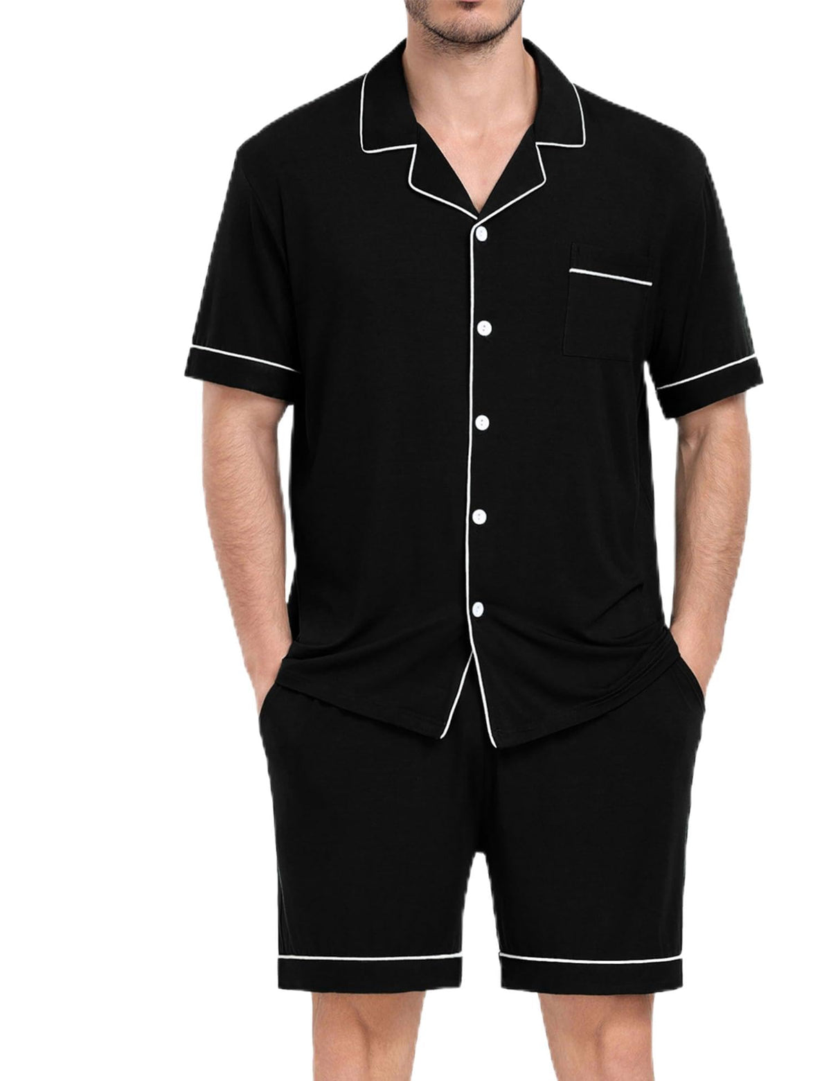Mens 2 Piece Short Sleeve Button Down Pajama Set, S-3XL