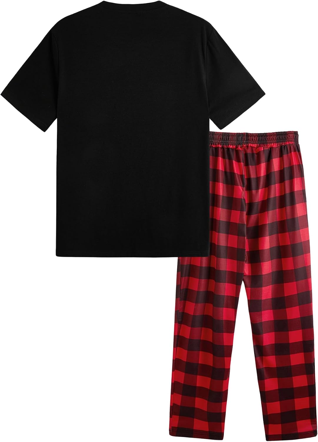 Verdusa Men's 2 Piece Loungewear Pajama Set Plaid Print Short Sleeve Tee Top and Pants Set