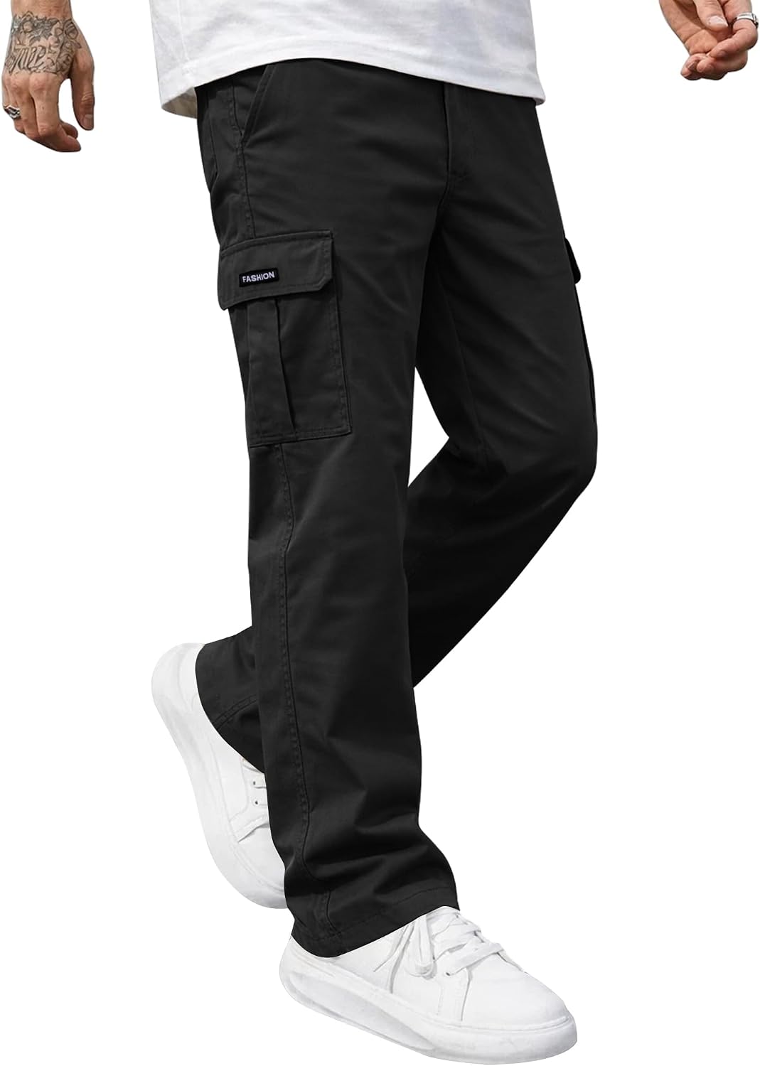 Ntrlv Men's Casual Cargo Pants Elastic Waist Multi Pockets