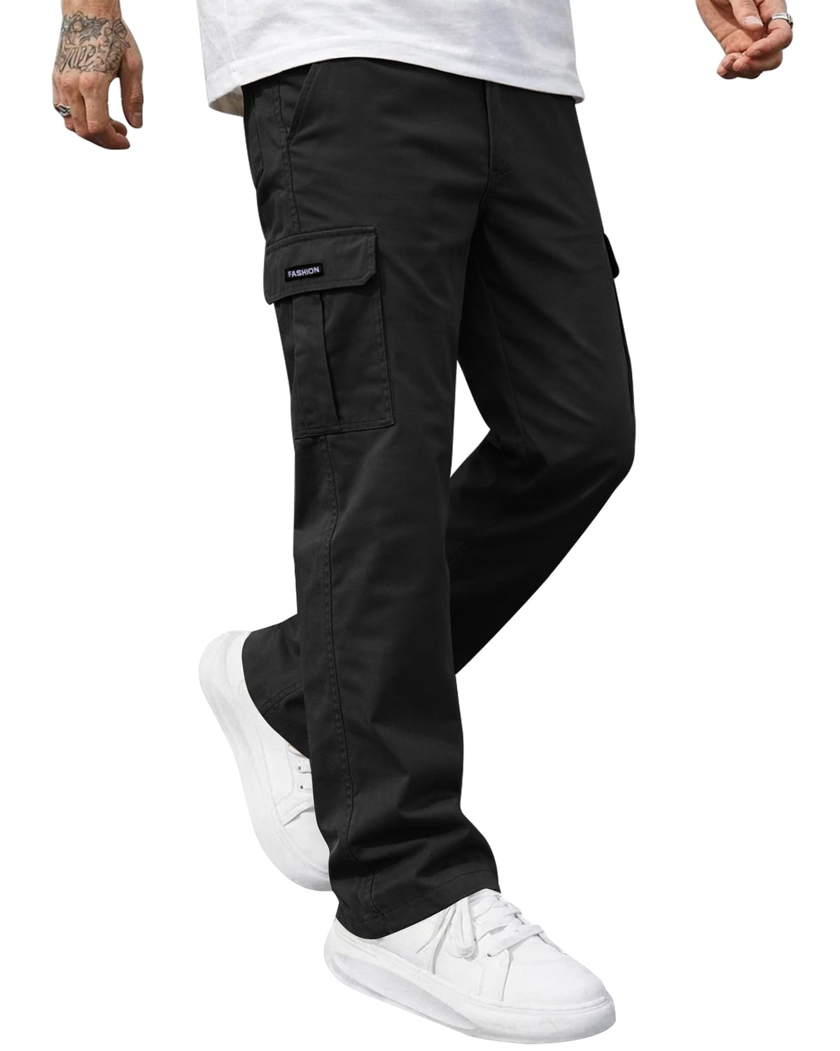 Ntrlv Men's Casual Cargo Pants Elastic Waist Multi Pockets