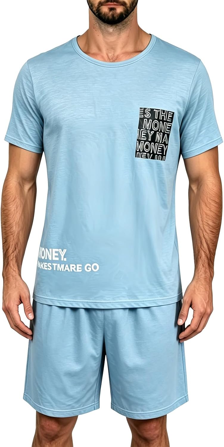 Men's Summer Pajama Set - Short Sleeve & Shorts Lounge Wear