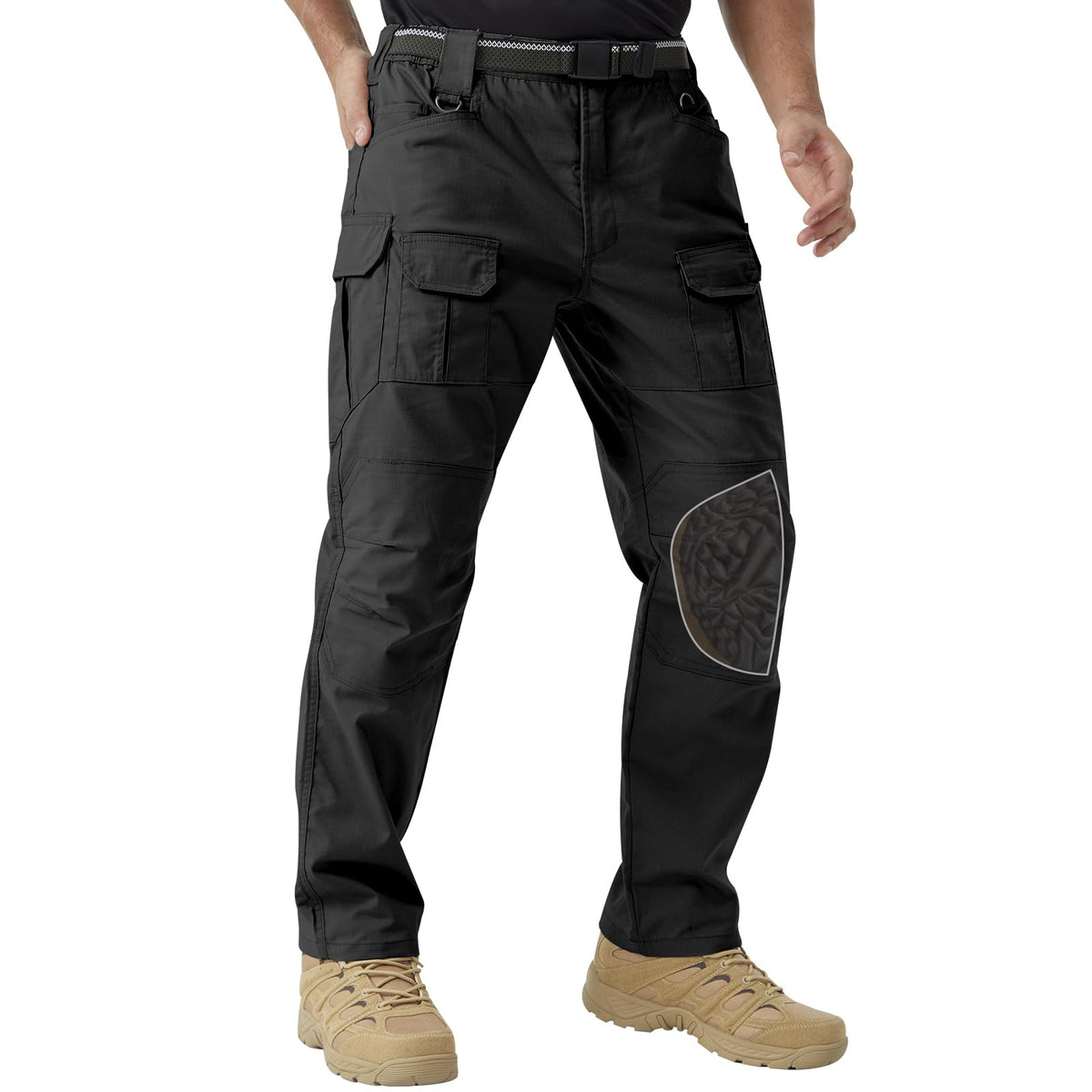 Men's Stretch Tactical Work Pants with Removable Knee Pads, Water-Resistant Ripstop Cargo Pants for Outdoor & Hiking