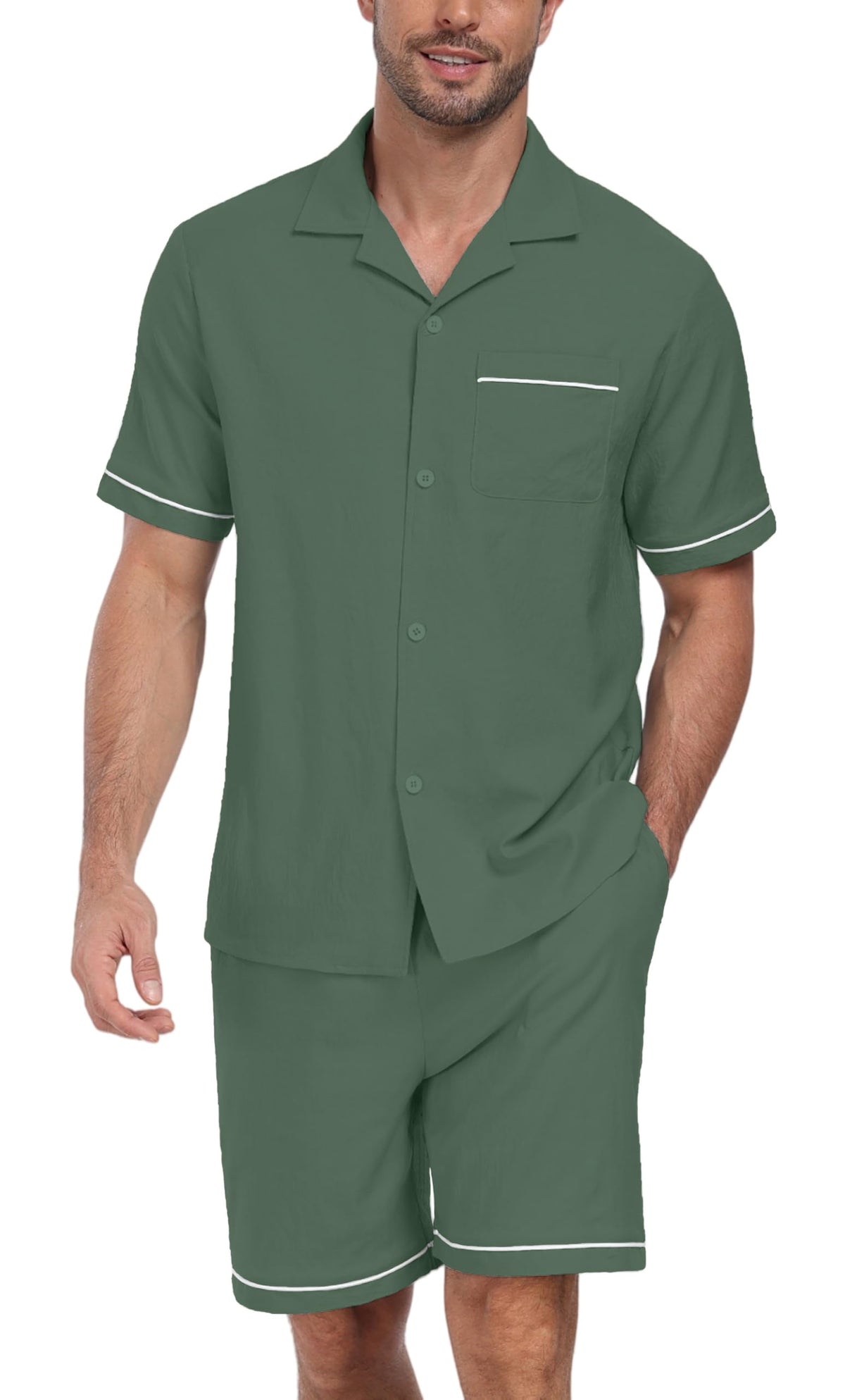 PrinStory Men's Pajamas Set Short Sleeve Sleepwear Pjs Lightweight Two-Pieces Pajama Comfy Loungewear with Pockets S-2XL