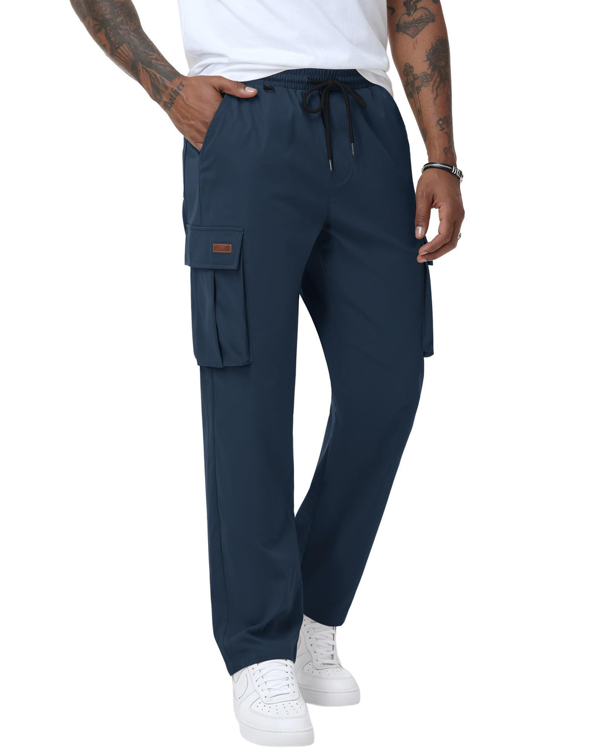 Ntrlv Men's Cargo Pants Drawstring Elastic Waist Multi Pockets