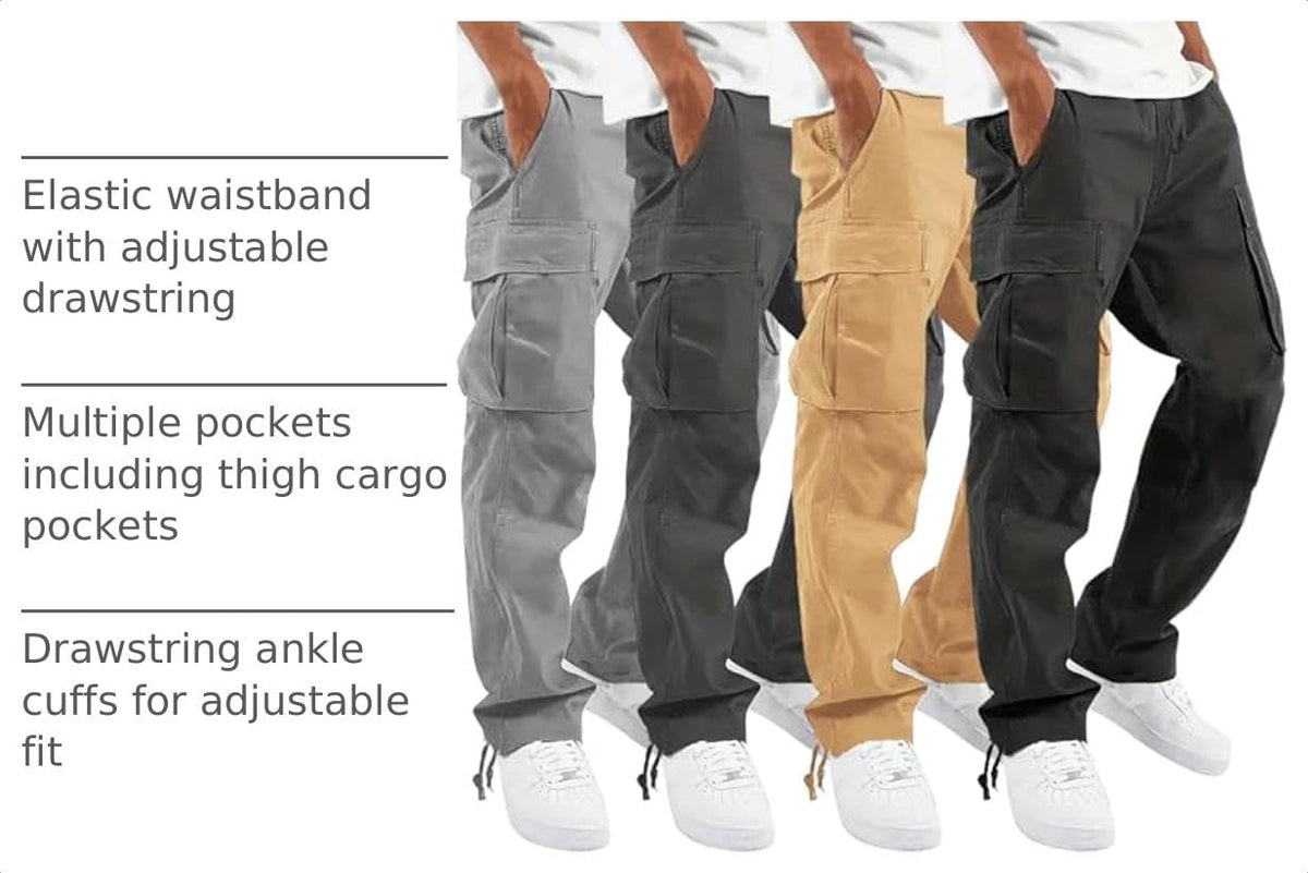 4 Pack Cargo Pants for Men Casual Hiking Joggers Lightweight Workout Outdoor Trousers Sweatpants with Pockets 2026