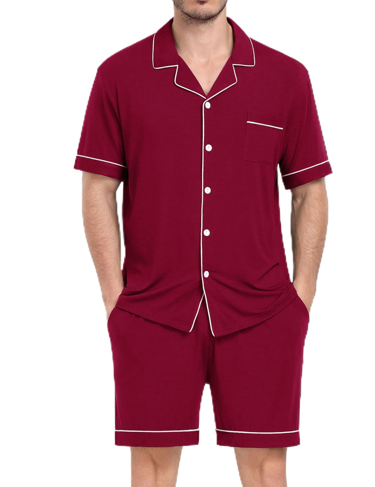 Mens 2 Piece Short Sleeve Button Down Pajama Set, S-3XL