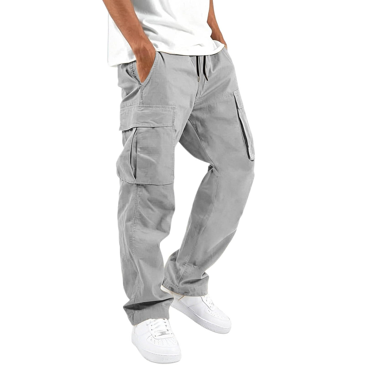 Cargo Pants for Men Elastic Waist Work Pants with Drawstring Multi Pockets Hiking Lightweight Tactical Trousers