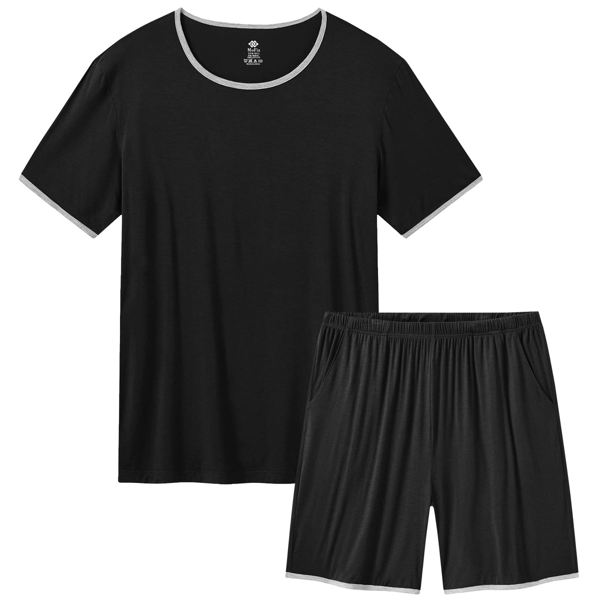 MoFiz Men's Pajamas Set Summer Sleepwear Pjs Soft Short Sleeve Shirts and Shorts 2 Piece Lougewear with Pockets S-3XL
