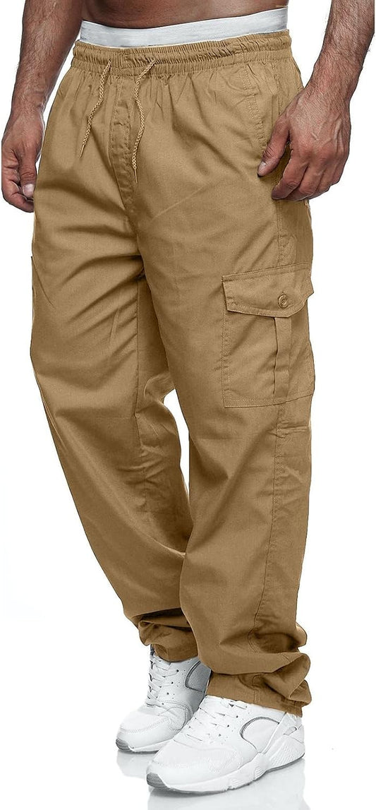 Men's Cargo Pants Relaxed Fit Sweatpants Drawstring Waist Trousers