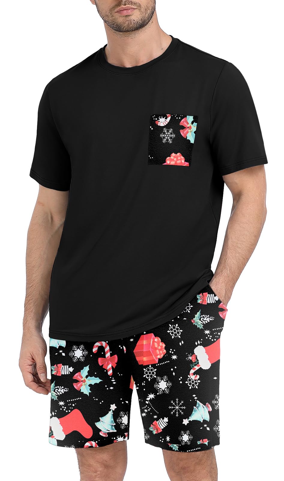 PrinStory Couples Pajamas Set Shirts and Shorts Summer Comfy Lounge Family