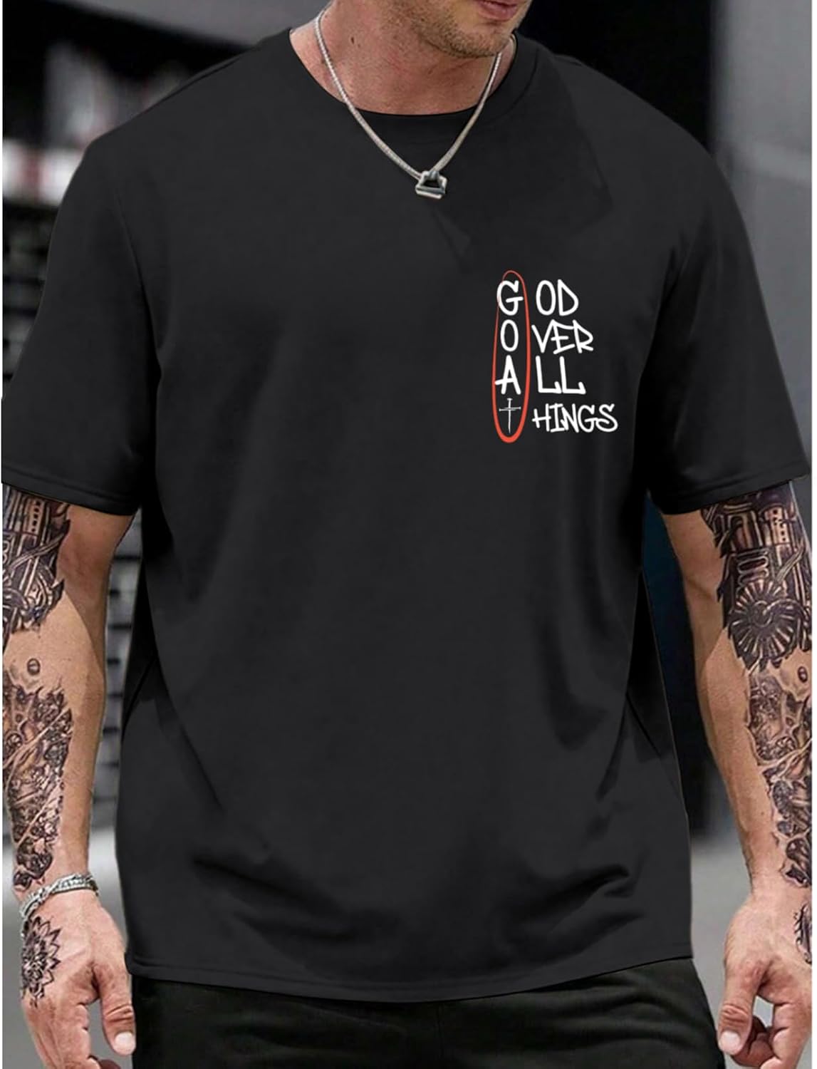 Christian God Over All Things Shirt for Men Jesus Religious Shirts Faith Bible Verse Tshirt Cross Graphic Tee Top