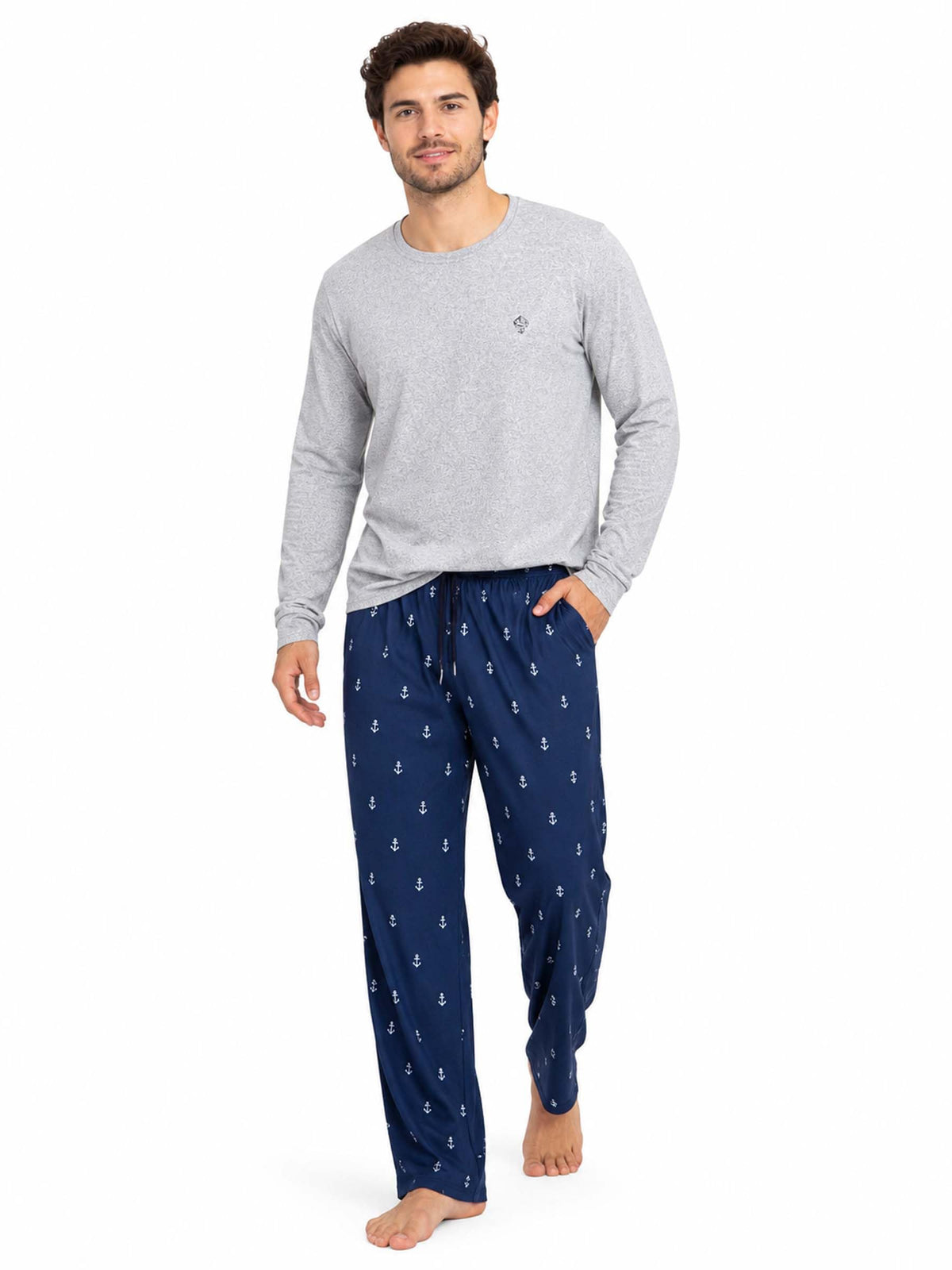 Yoimira Mens Soft Pajama Set Short/Long Sleeve 2 Piece PJs with Pockets