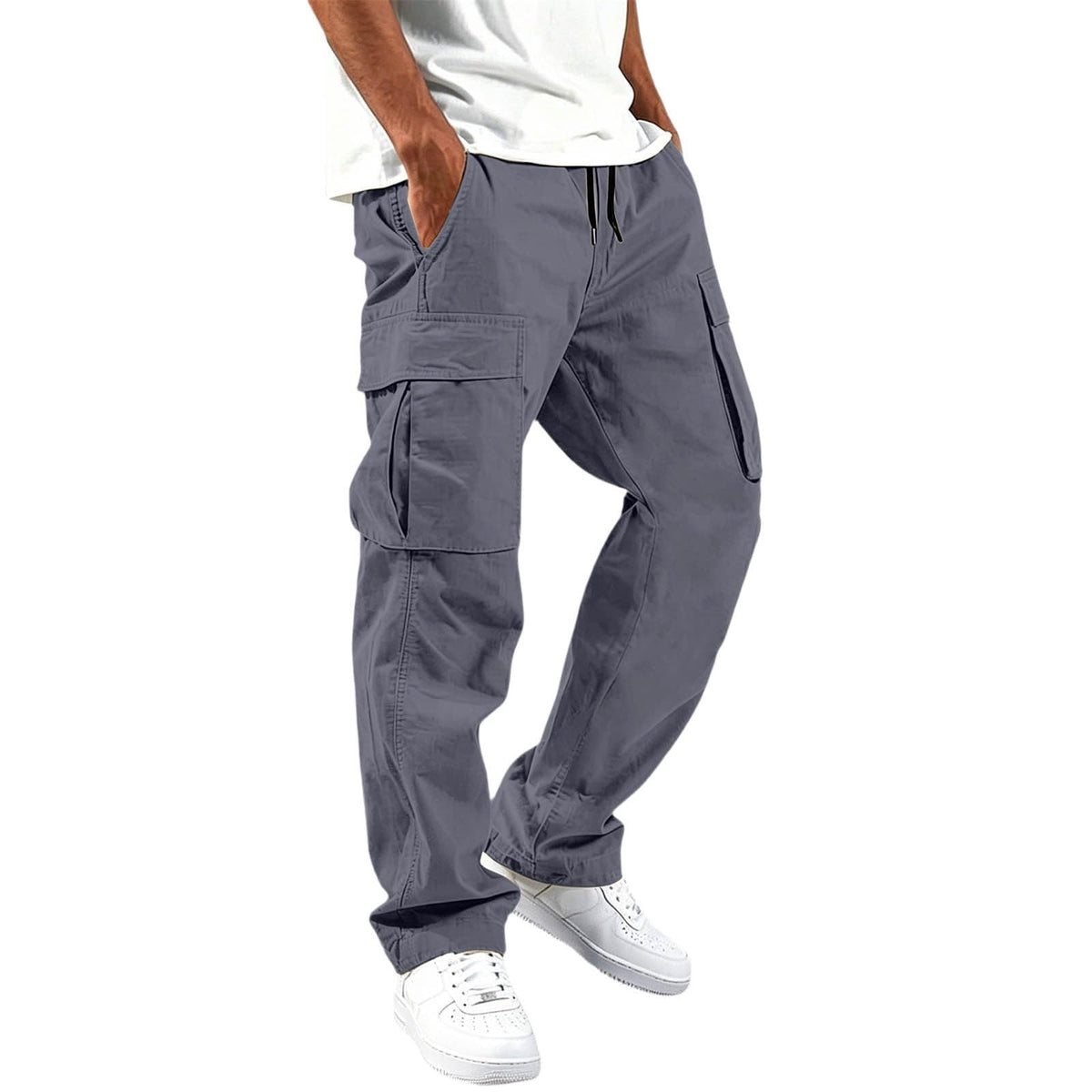 Mens Cargo Pants Relaxed Fit Elastic Waist Drawstring Straight Leg Hiking Workout Outdoor Joggers with Pockets