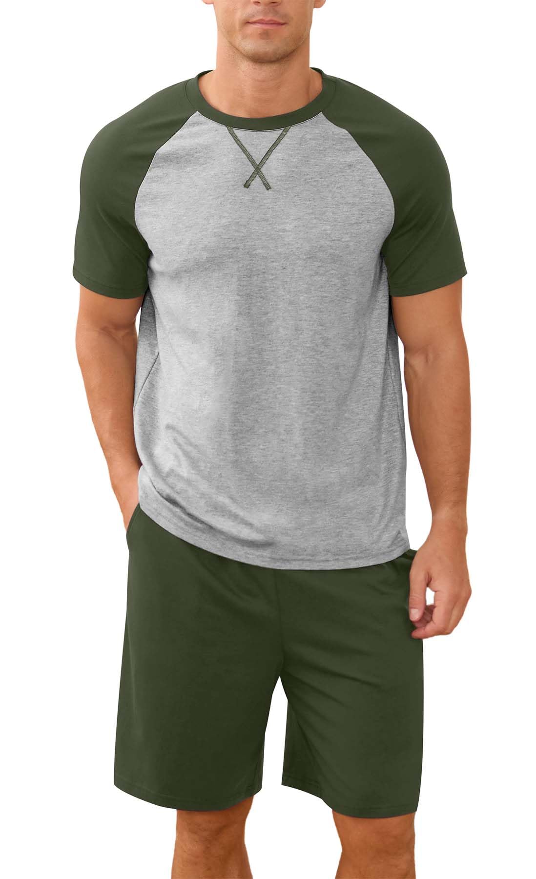 NITAGUT Mens Pajama Set Summer 2 Piece Loungewear Short Sleeve Pjs