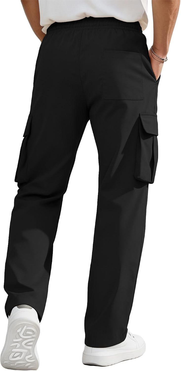 Ntrlv Men's Cargo Pants Drawstring Elastic Waist Multi Pockets