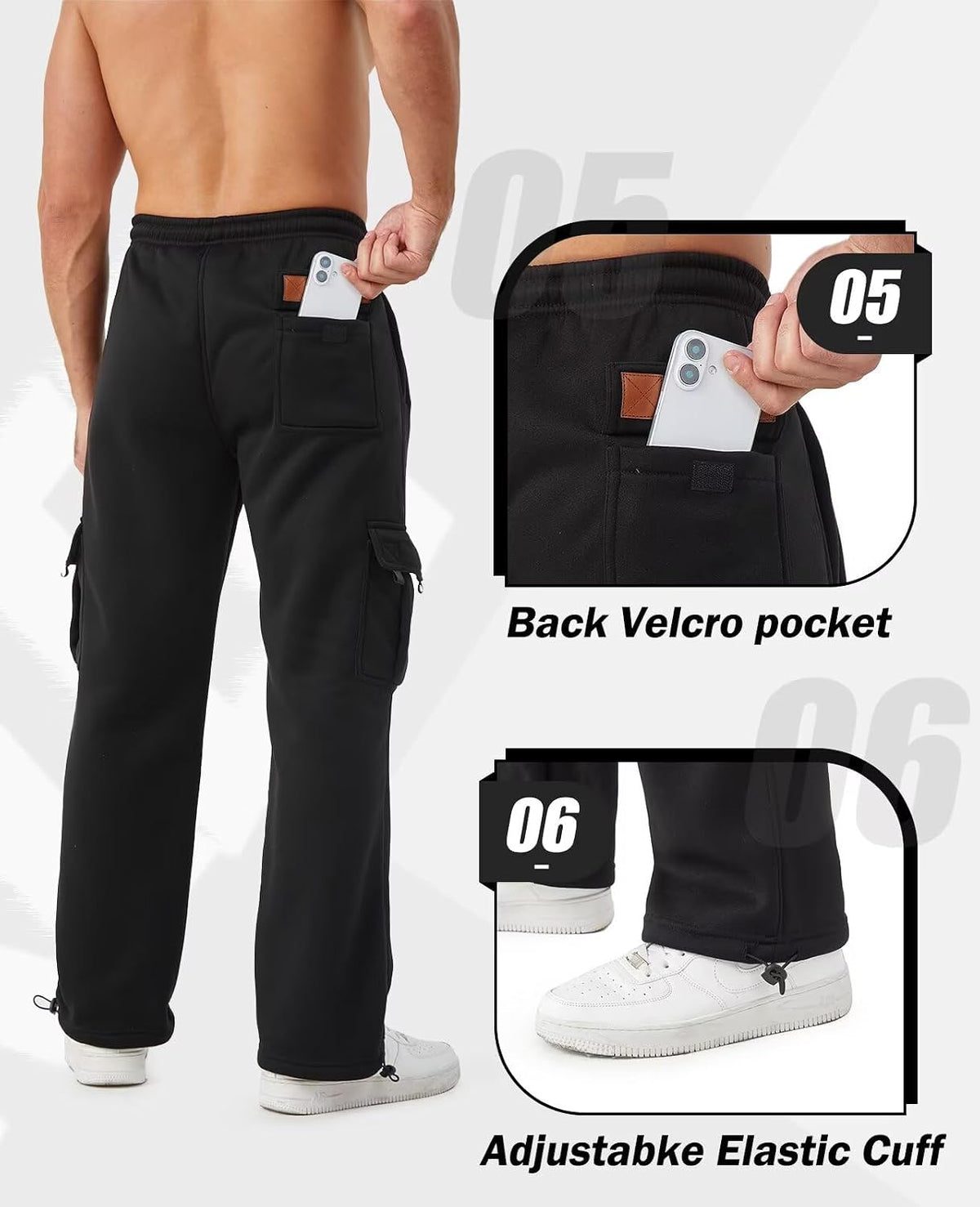 Cargo Pants for Men 3 Pack Relaxed Fit Mens Joggers with Pockets,Fleece Hiking Tactical Workout Pants Casual
