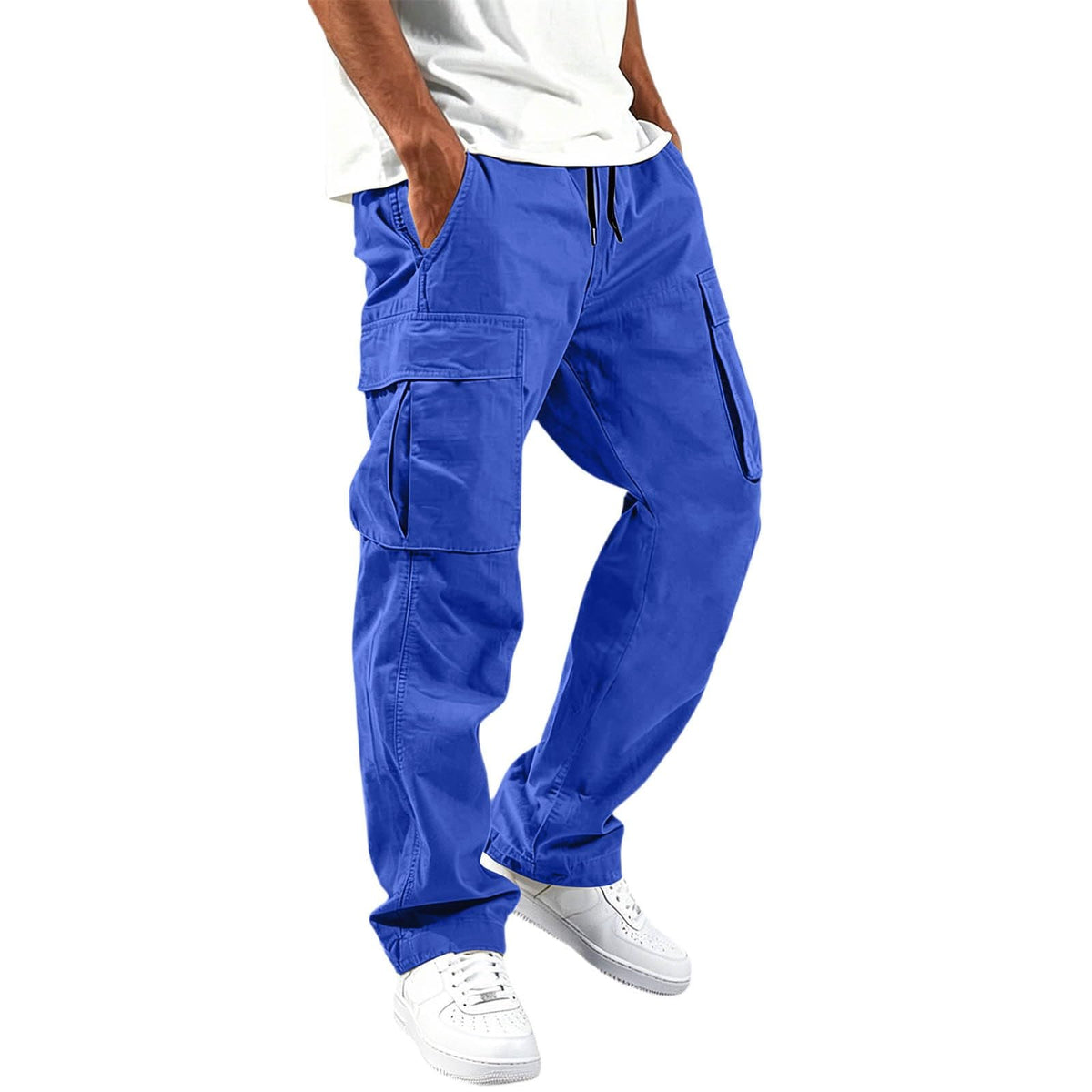 Mens Cargo Pants Relaxed Fit Elastic Waist Drawstring Straight Leg Hiking Workout Outdoor Joggers with Pockets