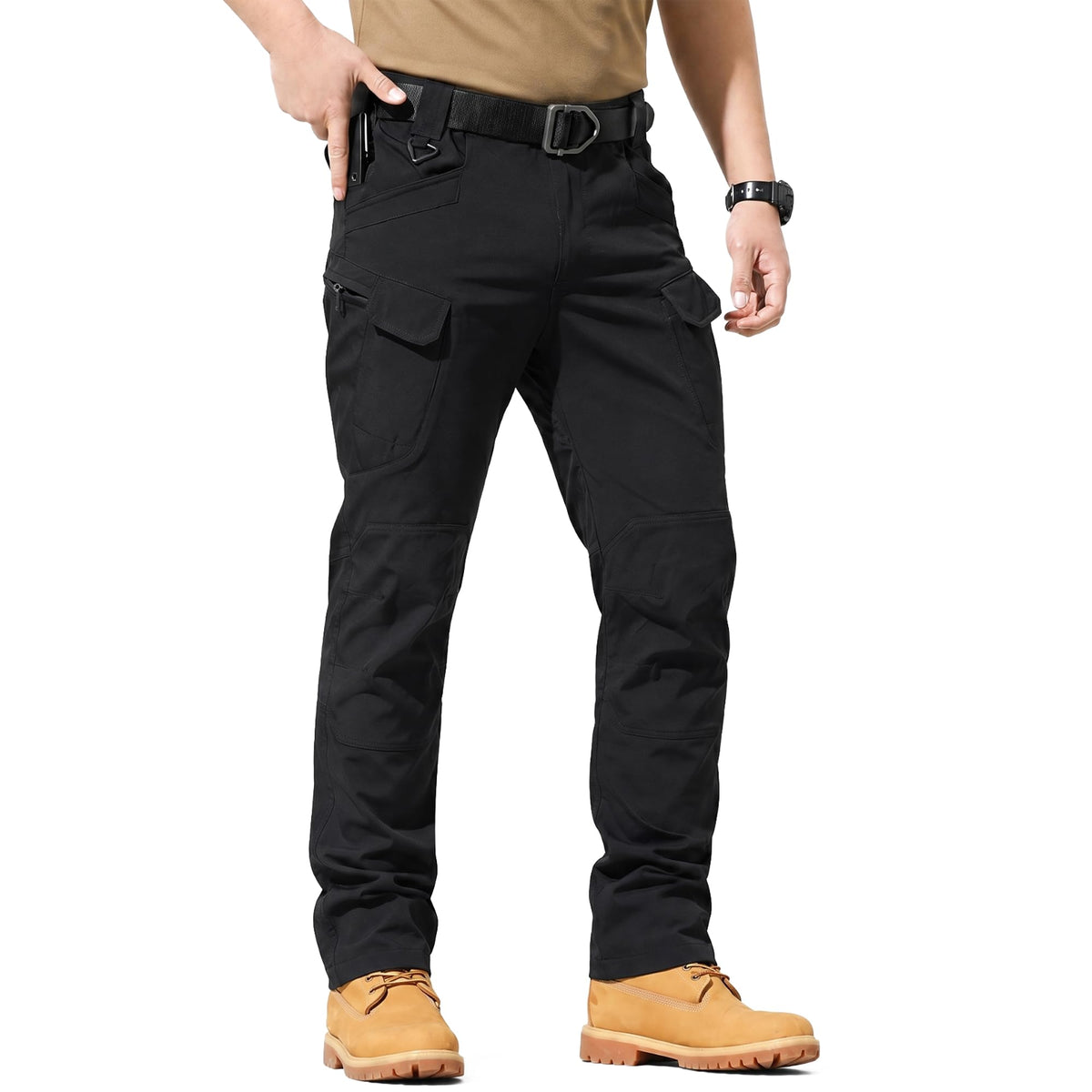 Men's Tactical Work Cargo Pants, Water-Resistant Ripstop for Hiking
