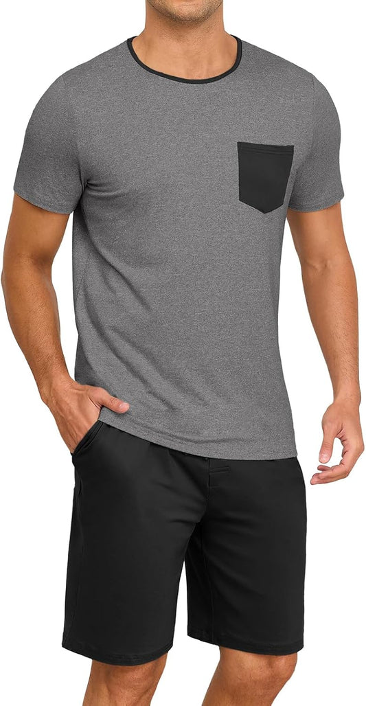 PrinStory Mens Pajamas Set Short Sleeve Pjs Sets S-3XL
