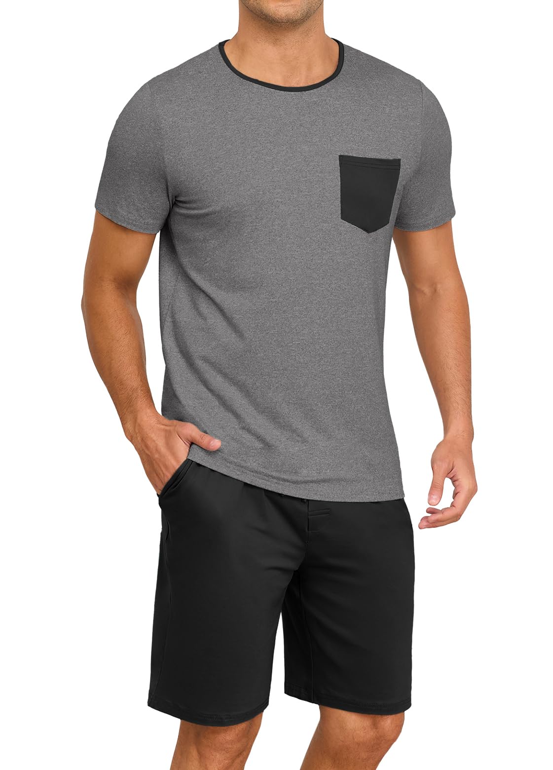 PrinStory Mens Pajamas Set Short Sleeve Pjs Sets S-3XL