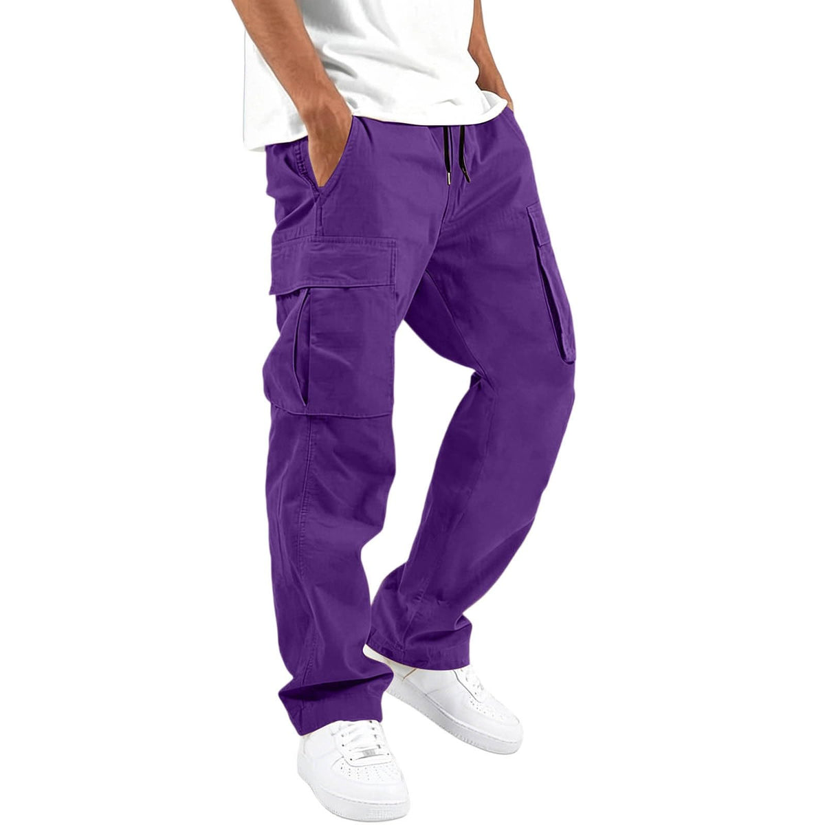 Mens Cargo Pants Relaxed Fit Elastic Waist Drawstring Straight Leg Hiking Workout Outdoor Joggers with Pockets