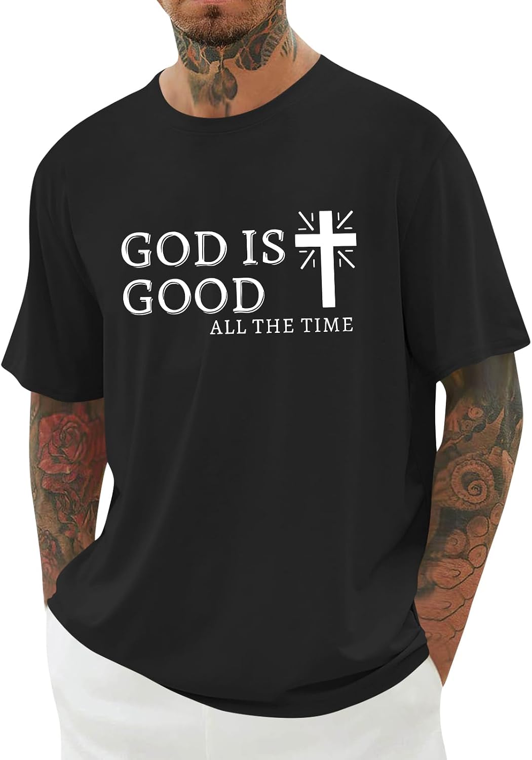 Mens Christian Shirts Shorts Sleeve Crewneck Jesus Cross Printed T Shirts Loose Graphic Tee