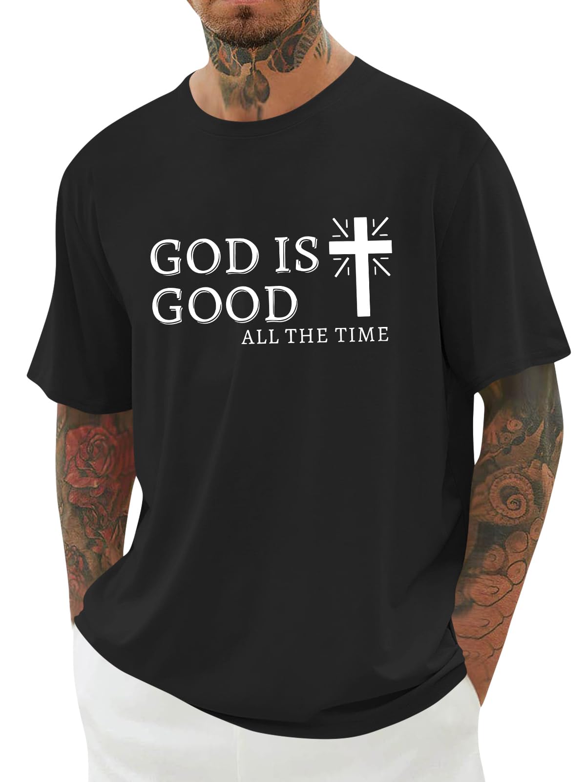 Mens Christian Shirts Shorts Sleeve Crewneck Jesus Cross Printed T Shirts Loose Graphic Tee