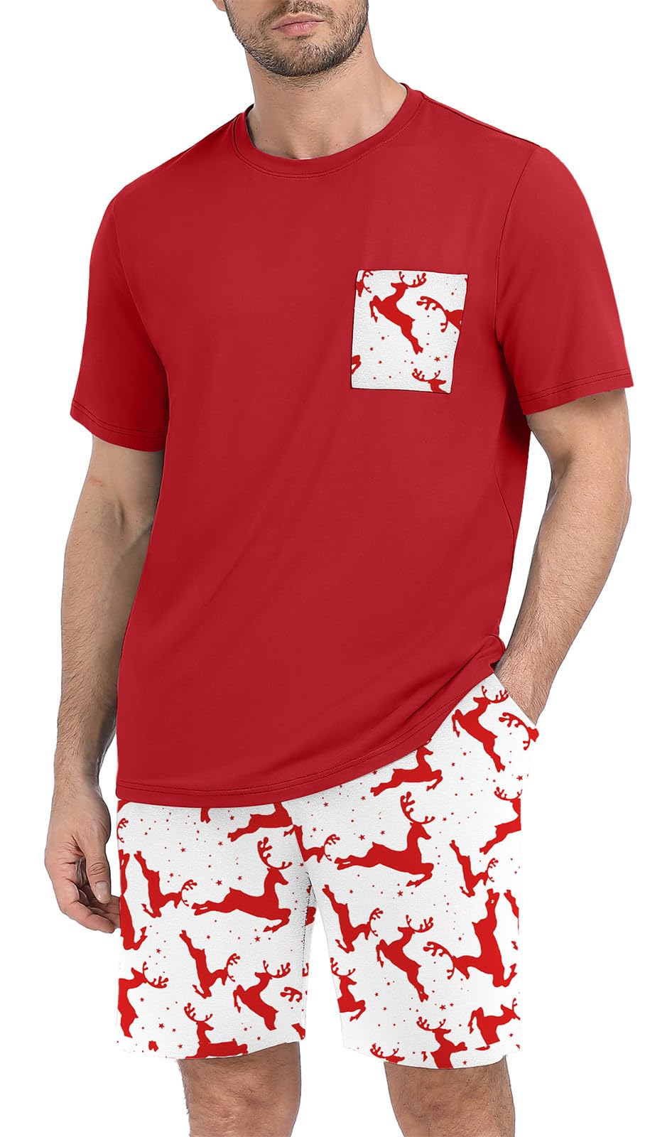 PrinStory Couples Pajamas Set Shirts and Shorts Summer Comfy Lounge Family
