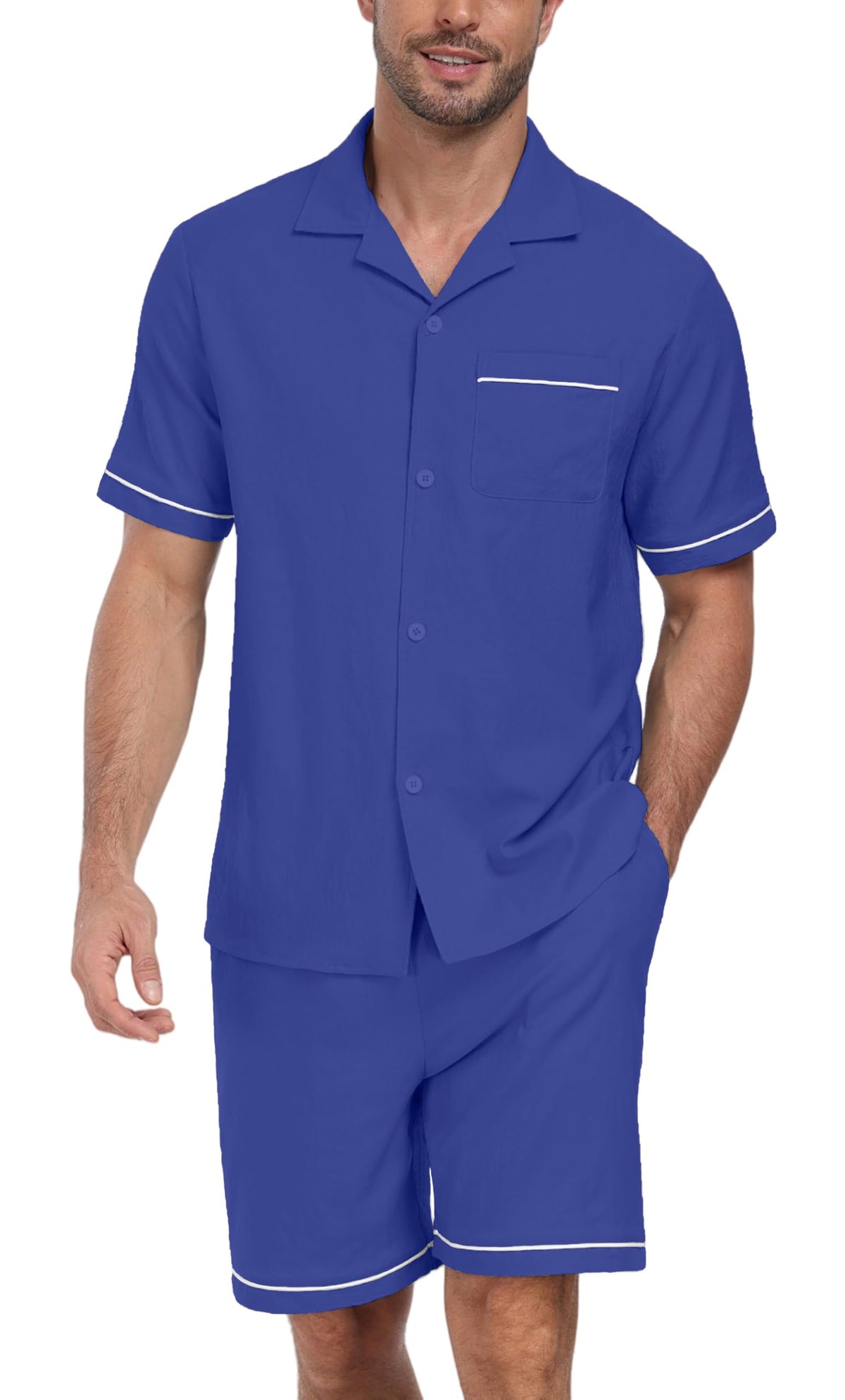 PrinStory Men's Pajamas Set Short Sleeve Sleepwear Pjs Lightweight Two-Pieces Pajama Comfy Loungewear with Pockets S-2XL