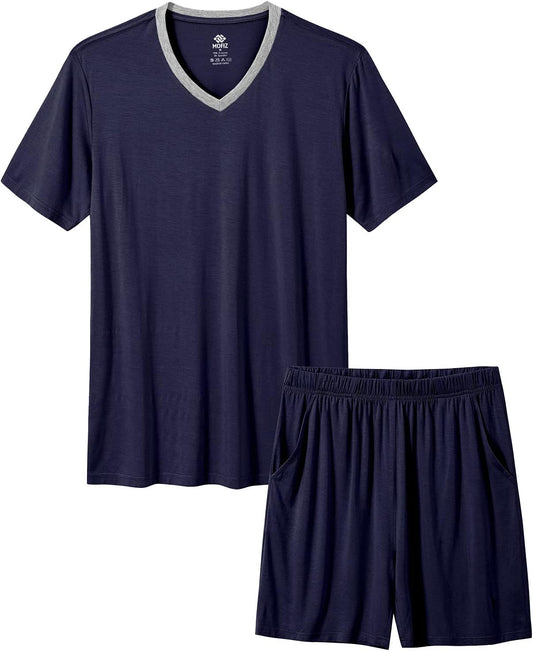 MoFiz Mens Pajamas Set Short Sleeve PJ's Sleep Lounge Sleepwear Cool Pyjama Summer Sets Comfortable Lightweight