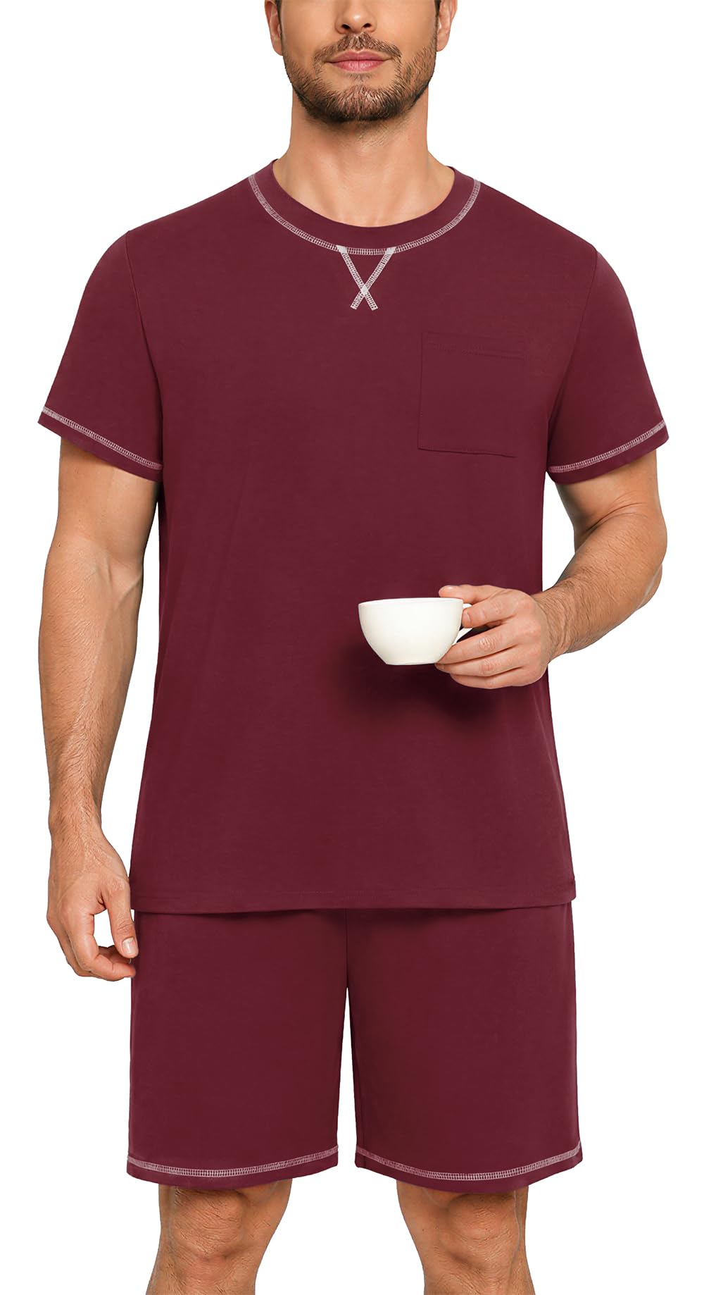 Men's Pajamas Set Casual Short Sleeve Shirts and Shorts 2 Piece Loungewear With Pockets