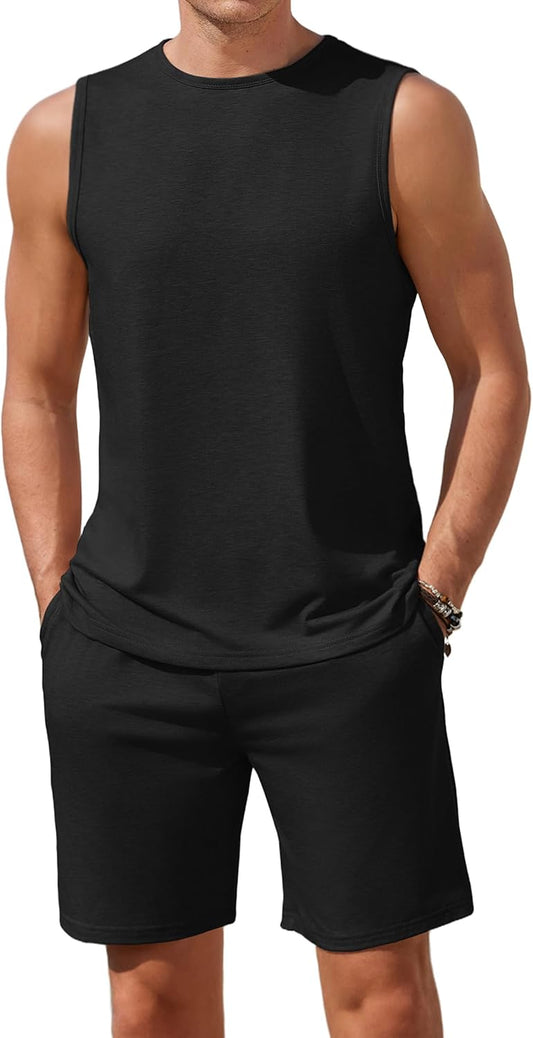 Ekouaer Men's Pajamas Set 2 Piece Workout Tank Top Pjs Shorts Sets S-XXL