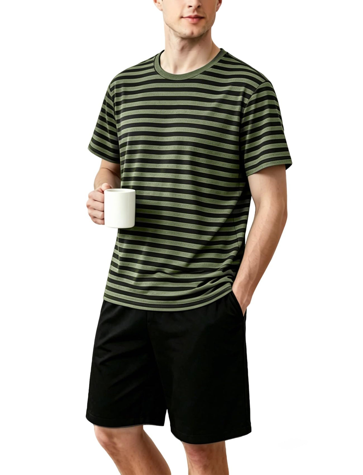 Men's Short Sleeve Pajama Set Summer Breathable Soft Sleepwear Loungewear Cozy PJs