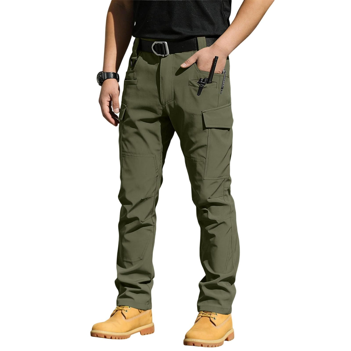 Mens Cargo Pants Water Resistant Relaxed Fit Hiking Work Pants Multi Pockets Ripstop Flex Baggy Camo Tactical Pant