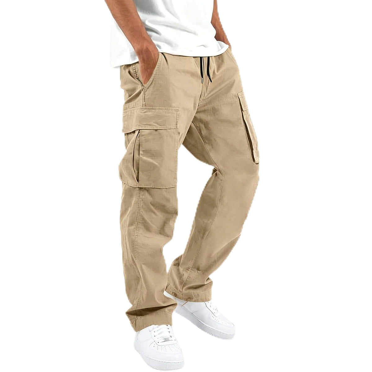 Cargo Pants for Men Elastic Waist Work Pants with Drawstring Multi Pockets Hiking Lightweight Tactical Trousers