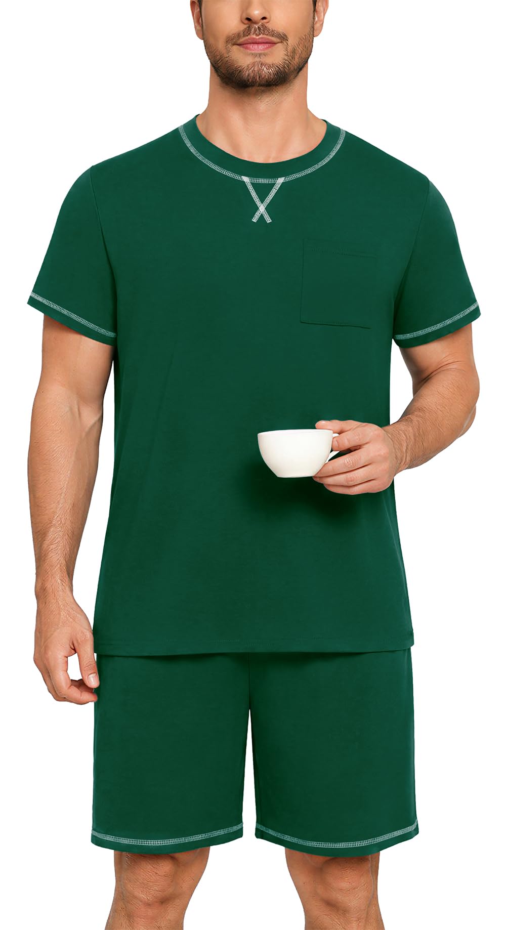 Men's Pajamas Set Casual Short Sleeve Shirts and Shorts 2 Piece Loungewear With Pockets