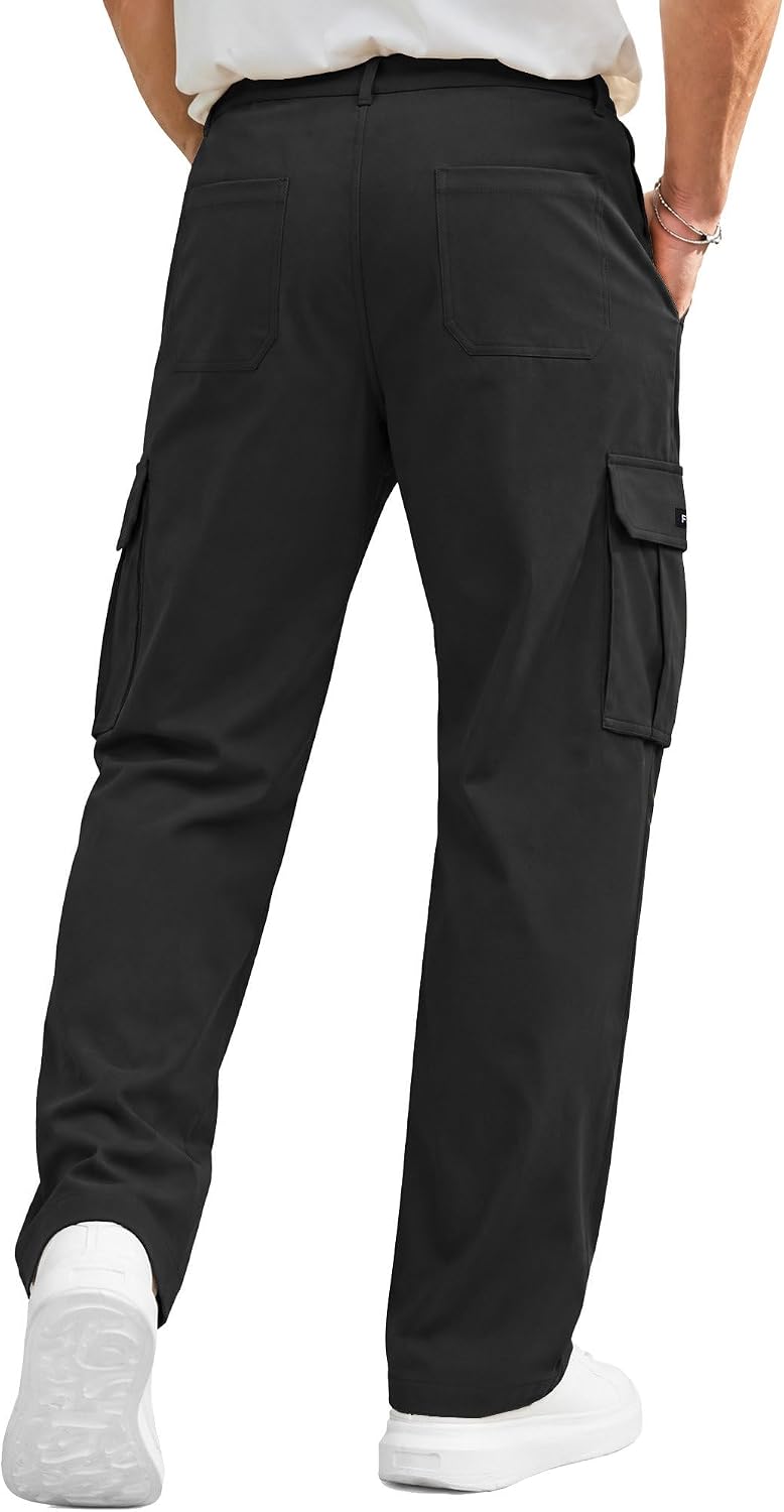 Ntrlv Men's Casual Cargo Pants Elastic Waist Multi Pockets