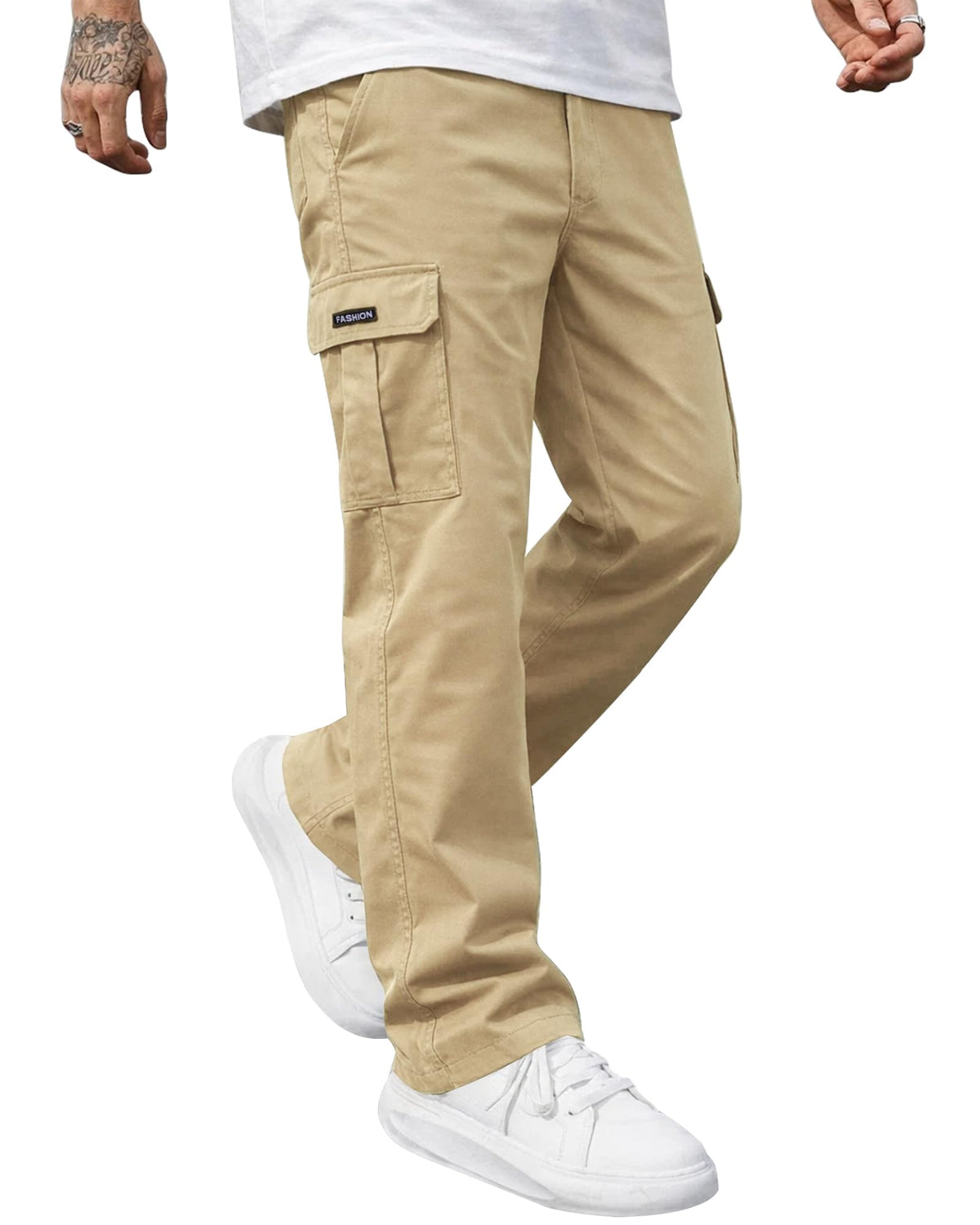 Ntrlv Men's Casual Cargo Pants Elastic Waist Multi Pockets