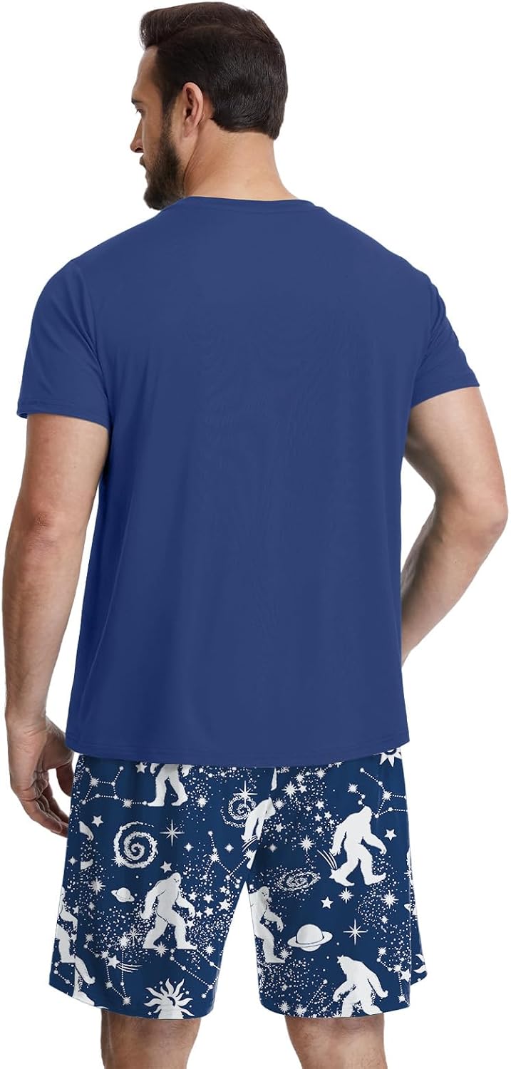 Feiersi Mens Pajama Set Sleepwear Pjs Lightweight Quick Dry Soft Short Sleeve Sleep Set With Pockets