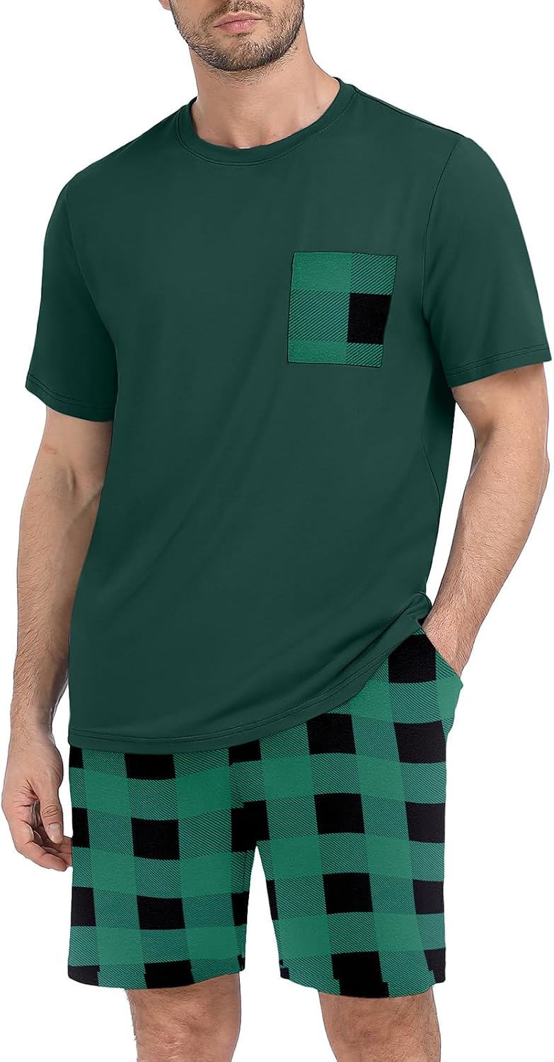 PrinStory Couples Pajamas Set Shirts and Shorts Summer Comfy Lounge Family