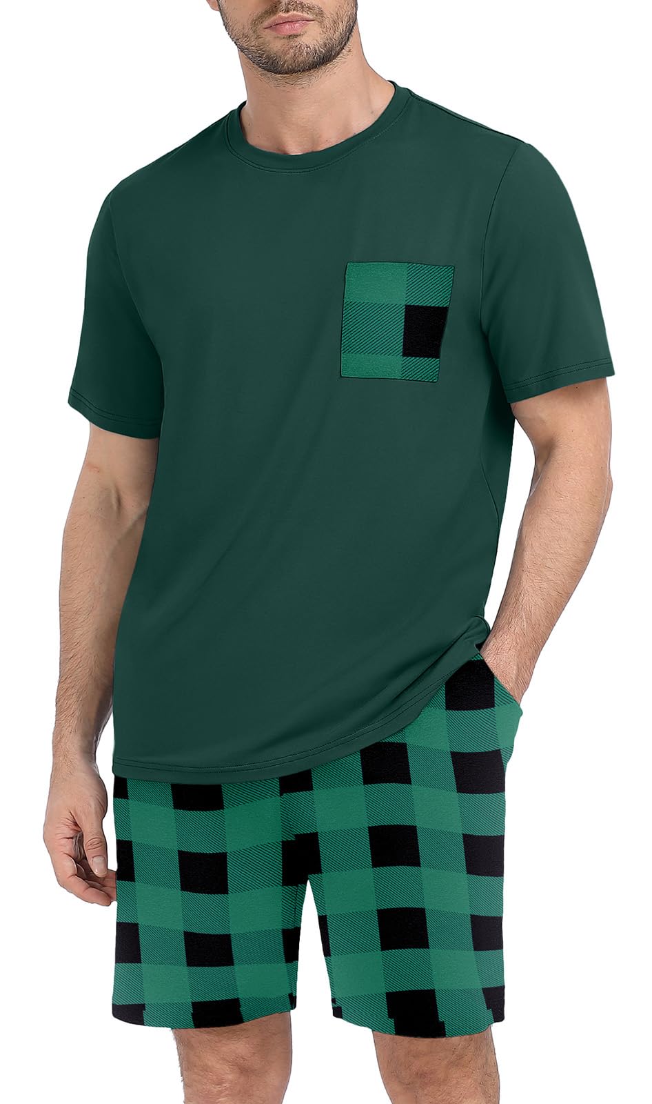 Couples Pajamas Set Short Sleeve Raglan Shirts and Shorts Lounge Sleepwear