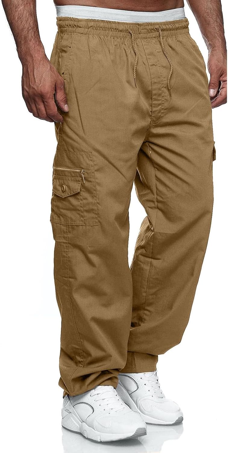 Men's Cargo Pants Relaxed Fit Sweatpants Drawstring Waist Trousers