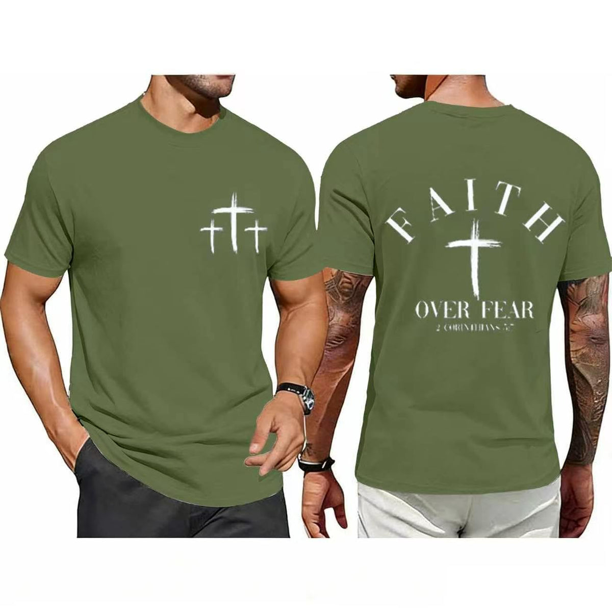 Men Faith Over Fear Christian Cross Graphic Short Sleeve T-Shirt
