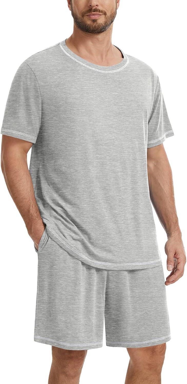 MLXSJ Men's Pajama Set Summer Pjs Sleepwear Short Sleeve Sleep Set S-3XL