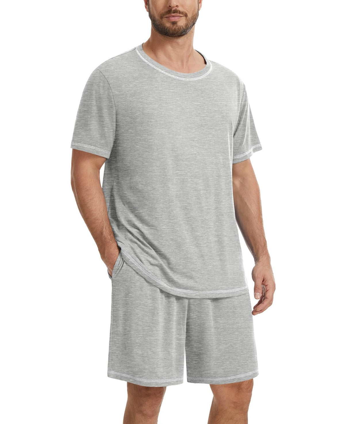 MLXSJ Men's Pajama Set Summer Pjs Sleepwear Short Sleeve Sleep Set S-3XL