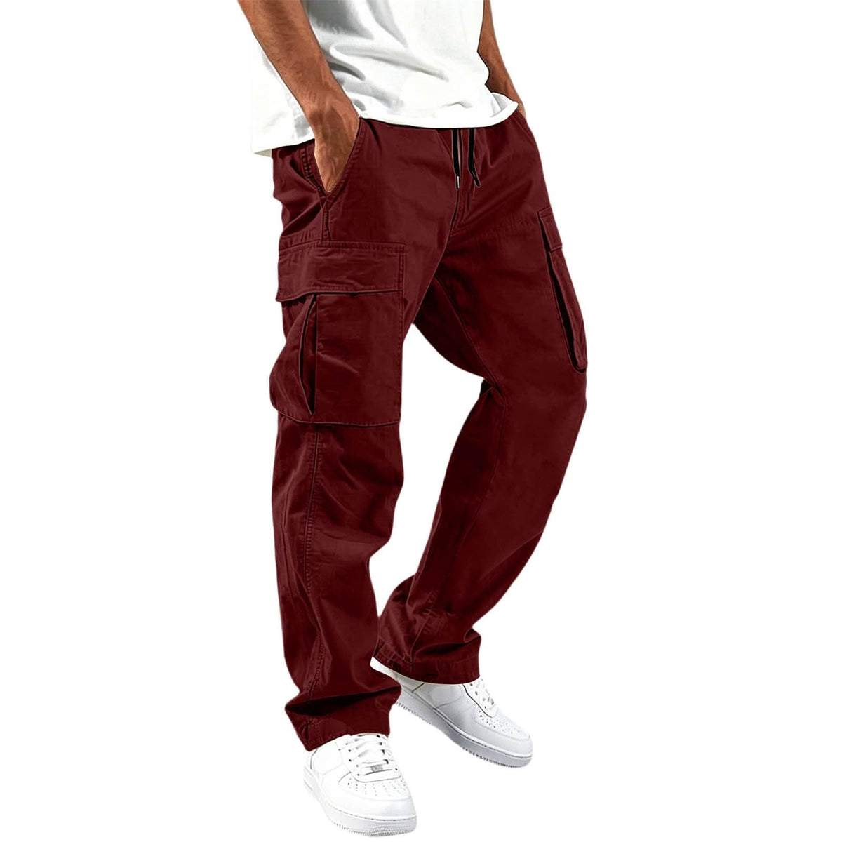 Mens Cargo Pants Relaxed Fit Elastic Waist Drawstring Straight Leg Hiking Workout Outdoor Joggers with Pockets
