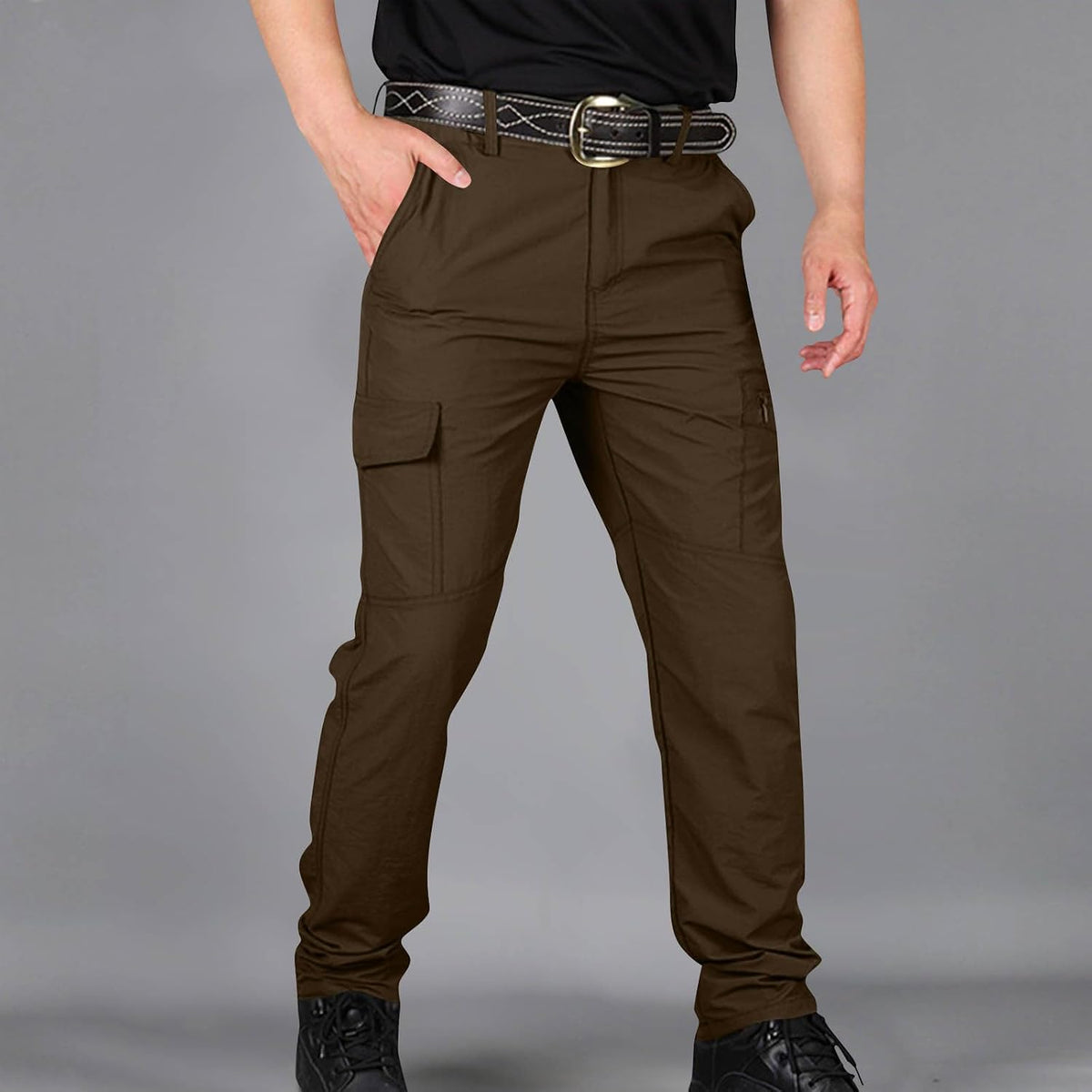 Men's Tactical Cargo Pants Straight Leg Ripstop Hiking Climbing Sweatpants Waterproof Mens Outdoor Work Multic-Pocket