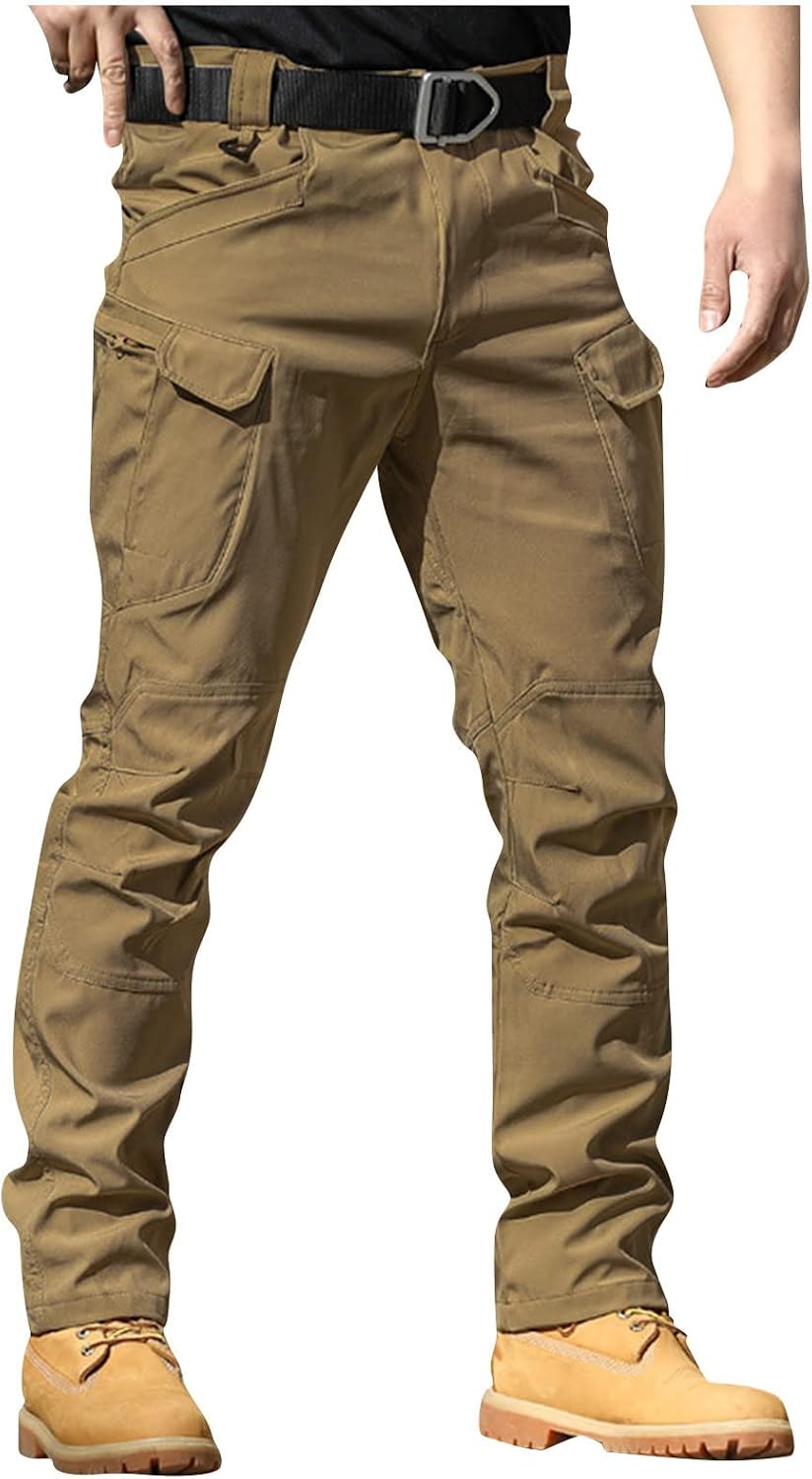Mens Cargo Pants Water Resistant Relaxed Fit Hiking Work Pants Multi Pockets Ripstop Flex Baggy Camo Tactical Pant