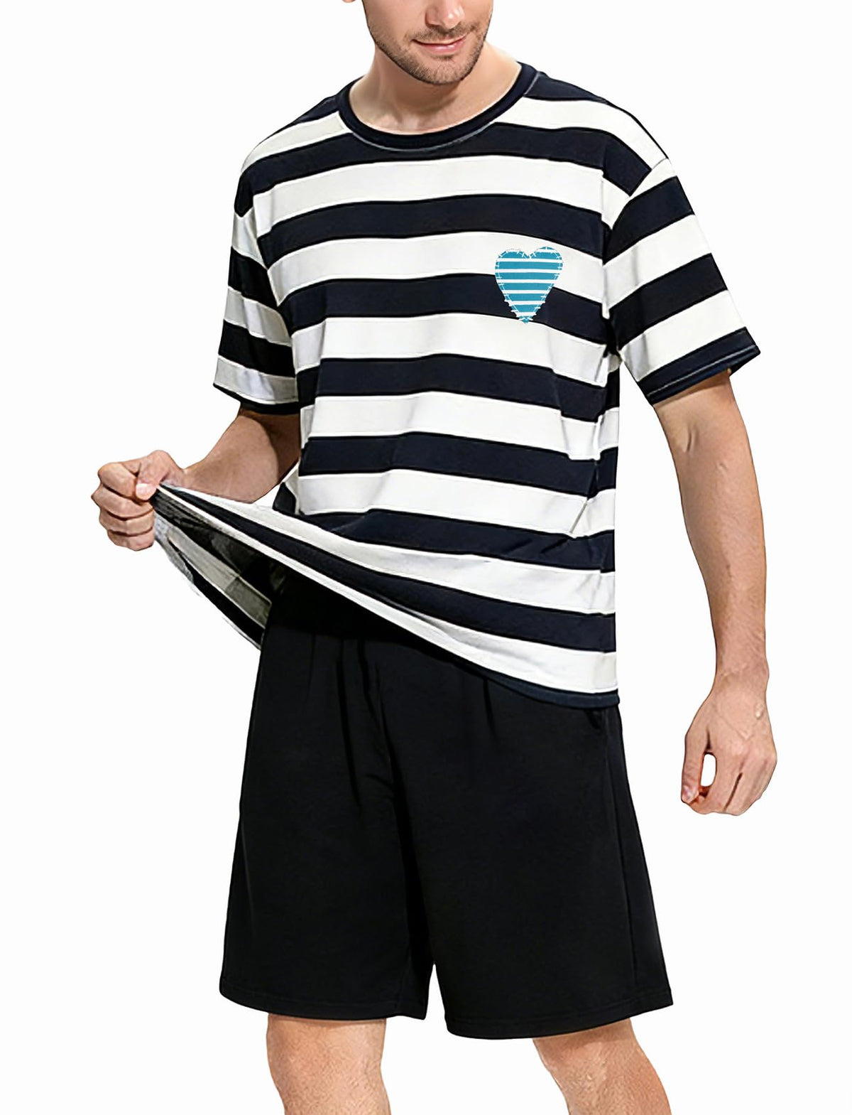 Men's Short Sleeve Pajama Set Summer Breathable Soft Sleepwear Loungewear Cozy PJs